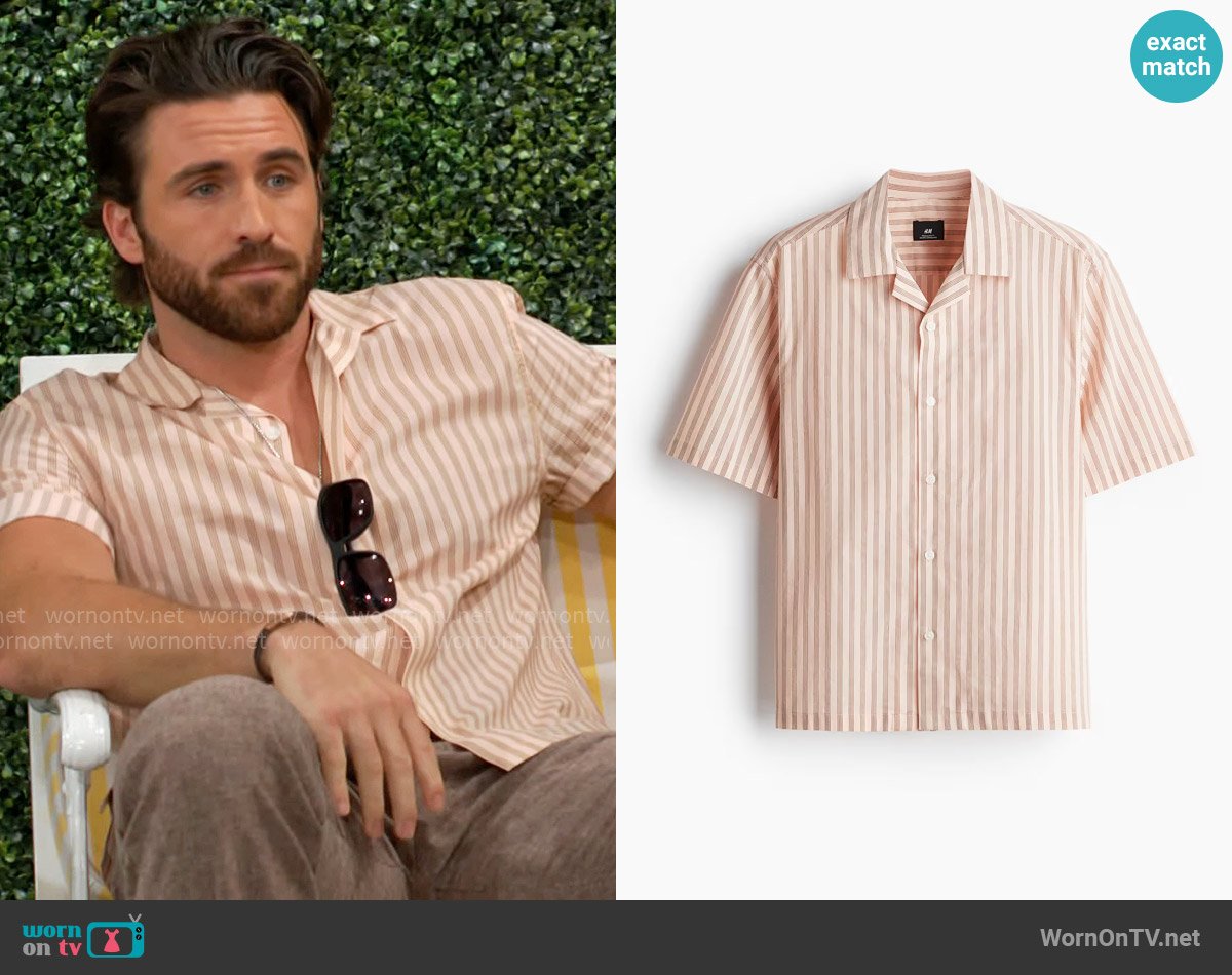 H&M Regular-Fit Cotton Resort Shirt in Red / Pink Striped worn by Chance Chancellor (Conner Floyd) on The Young and the Restless