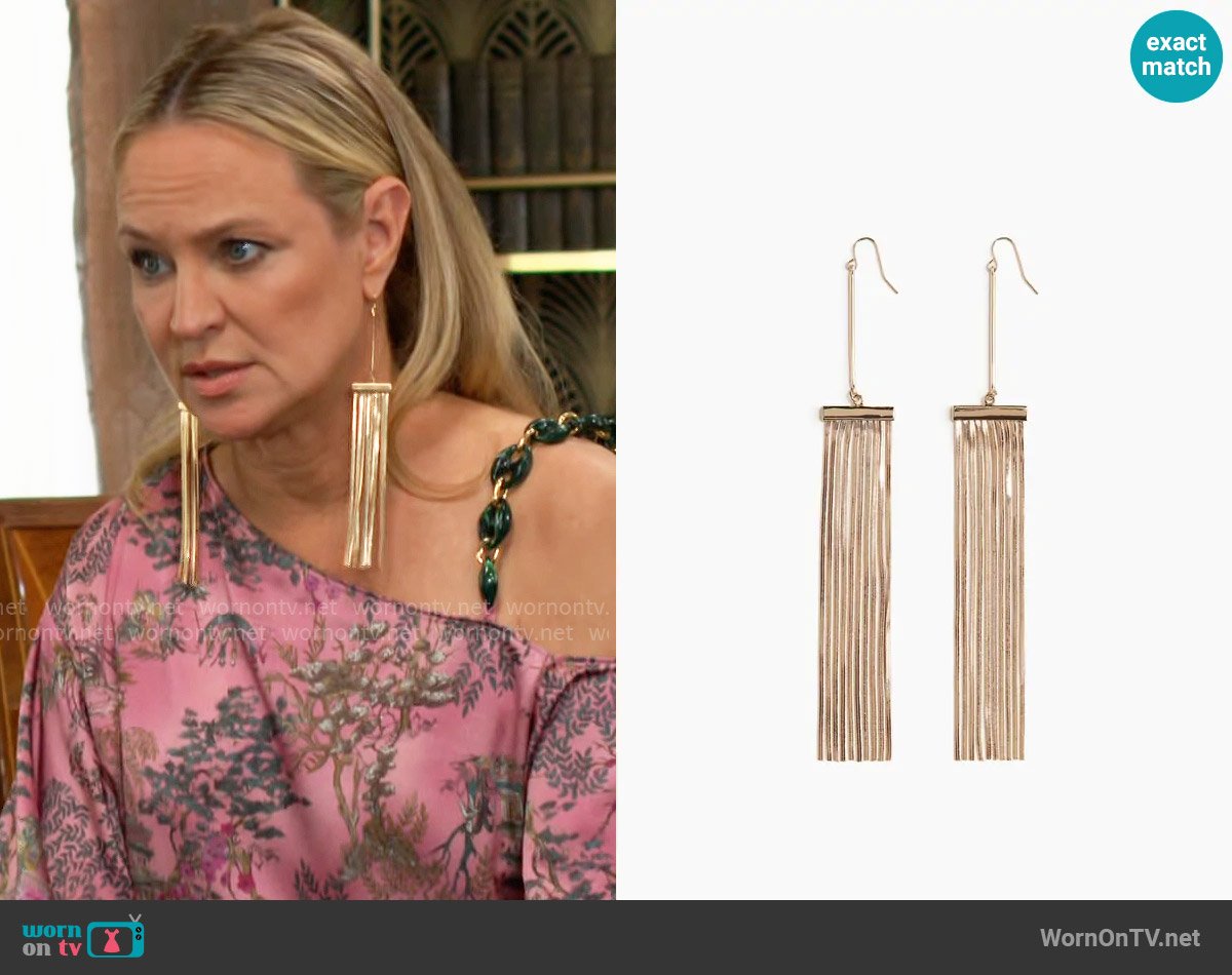 H&M Fringe-Detail Earrings worn by Sharon Newman (Sharon Case) on The Young and the Restless