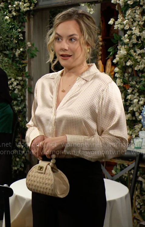 Hope's ivory dotted blouse on The Bold and the Beautiful