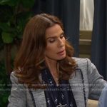Hope’s navy floral blouse and grey blazer on Days of our Lives