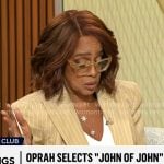 Gayle King’s beige pinstripe suit on CBS Mornings