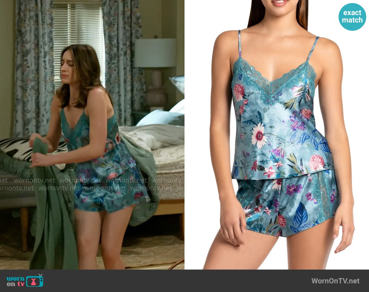 In Bloom by Jonquil Joelle Floral Lace Trim Satin Short Pajamas worn by Ashley Morgan (Jen Jacob) on Beyond the Gates