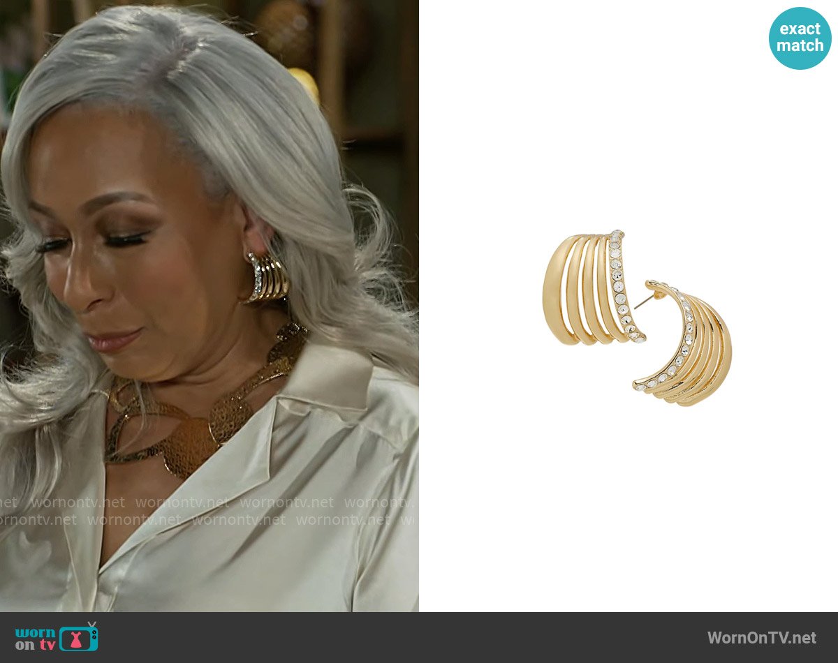 INC International Concepts Pavé Multi-Row Half Hoop Earrings worn by Anita Dupree (Tamara Tunie) on Beyond the Gates