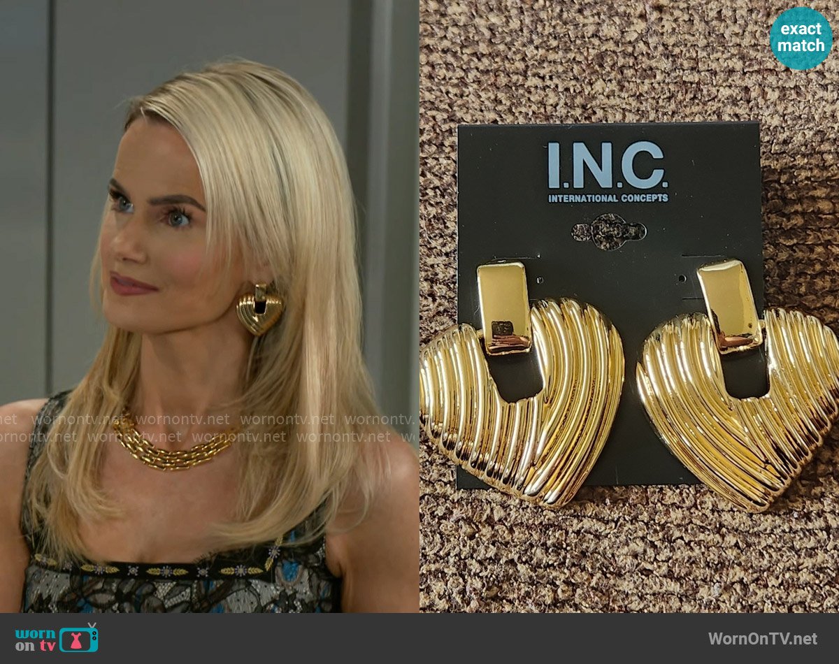 INC International Concepts Gold-tone Ribbed Heart Earrings worn by Vanessa McBride (Lauren Buglioli) on Beyond the Gates