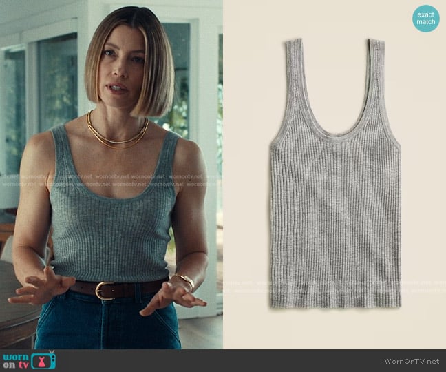 J. Crew Featherweight Cashmere Ribbed Tank Top in Heather Grey worn by Chloe Taylor (Jessica Biel) on The Better Sister