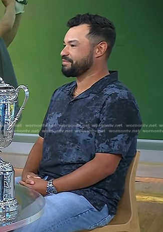 J. J. Spaun’s navy print camp shirt on Today