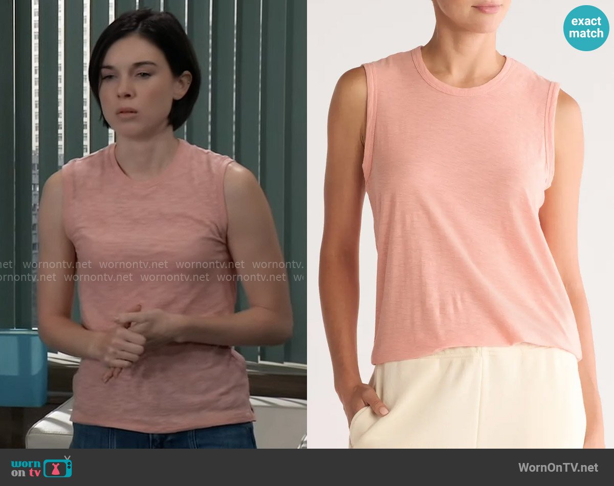 James Perse Slub Cotton Muscle Tank in Spritz worn by Willow Tait (Katelyn MacMullen) on General Hospital