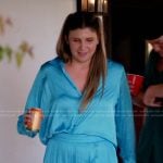Janet’s blue satin top and pants on The Valley