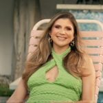 Janet’s green textured halter dress on The Valley