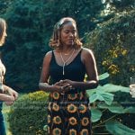 Janie’s black floral pants on The Better Sister