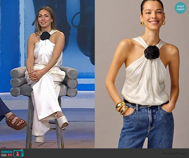 J. Crew Collection rosette halter top in luster crepe worn by Melissa Garcia on Today