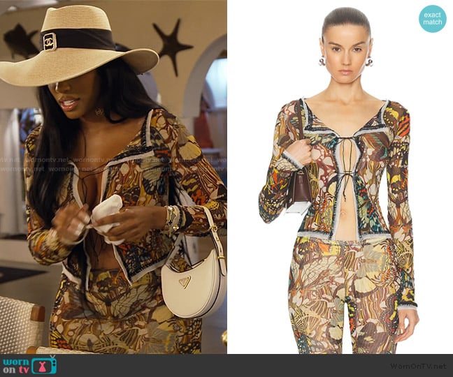 Jean Paul Gaultier Papillon Mesh Long Sleeve Cardigan worn by Porsha Williams on The Real Housewives of Atlanta
