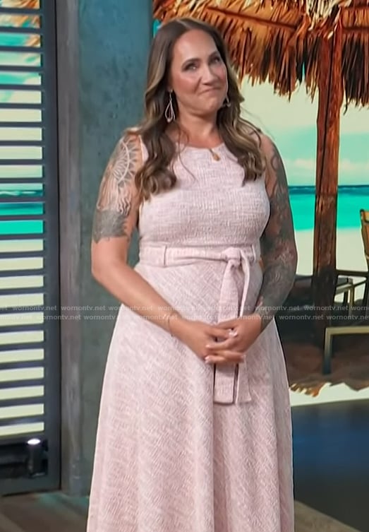 Jene Luciani Sena's sleeveless knit tie waist dress on Access Hollywood