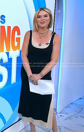 Jenna’s black and beige layered sleeveless dress on Today