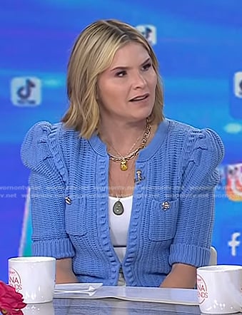 Jenna's blue puff short sleeve cardigan on Today
