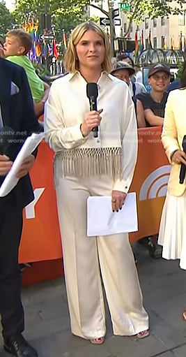 Jenna’s ivory fringe hem satin shirt and pants on Today
