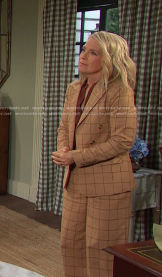 Jeenifer's beige windowpane blazer and pants on Days of our Lives