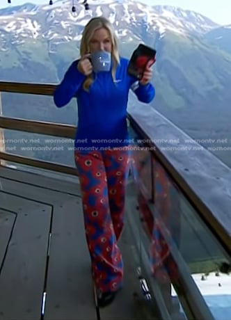 Jennifer Jolly’s blue zip front jacket and floral pants on Today