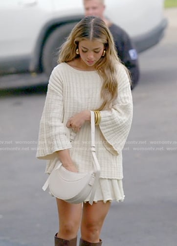 Jen's textured sweater and mini skirt on The Secret Lives of Mormon Wives