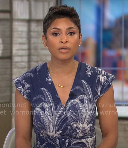 Jericka Duncan’s blue palm tree print dress on CBS Mornings