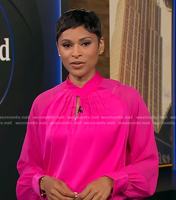 Jericka’s pink keyhole blouse on CBS Evening News