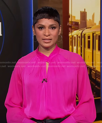 Jericka's pink keyhole blouse on CBS Evening News
