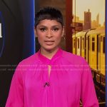 Jericka’s pink keyhole blouse on CBS Evening News