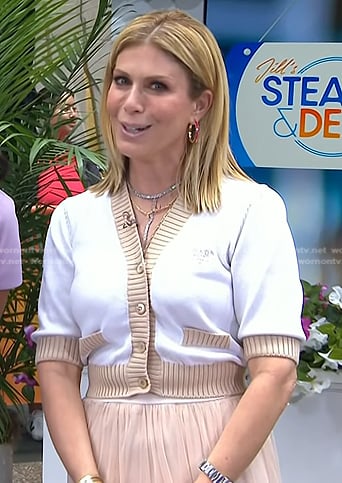 Jill’s white contrast trim cropped cardigan on Today