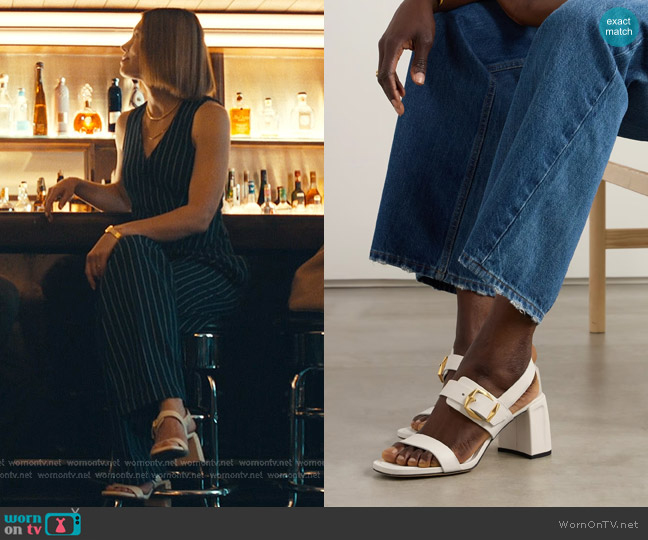 Chloe’s white chunky heel sandals on The Better Sister