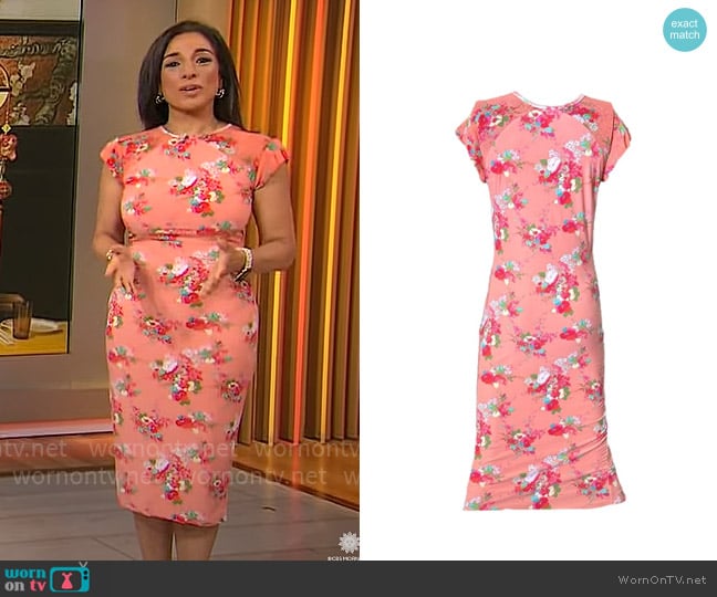 Jody Davis Floral Cotton Jersey Dress worn by Michelle Miller on CBS Mornings