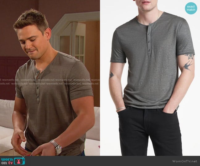 John Varvatos Bleecker Linen Henley worn by Johnny DiMera (Carson Boatman) on Days of our Lives