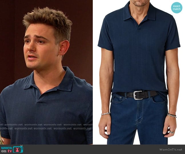 John Varvatos Zion Open Collar Polo Shirt in Deep Blue worn by Johnny DiMera (Carson Boatman) on Days of our Lives