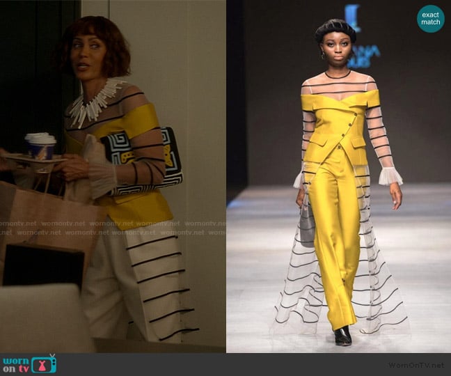 Jovana Louis Yellow Striped Coat worn by Lisa Todd Wexley (Nicole Ari Parker) on And Just Like That