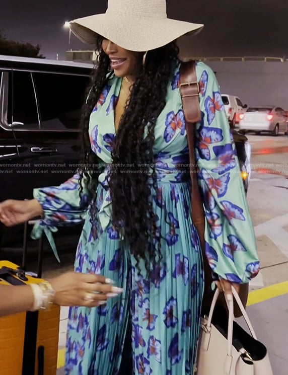 Cynthia's butterfly print top and pant set on The Real Housewives of Atlanta