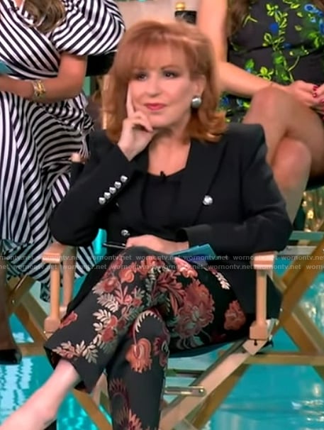 Joy’s black blazer and floral print pants on The View