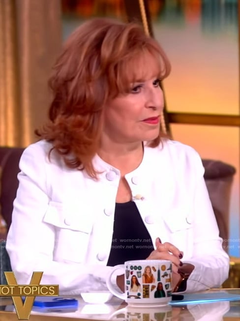 Joy’s white collarless jacket on The View