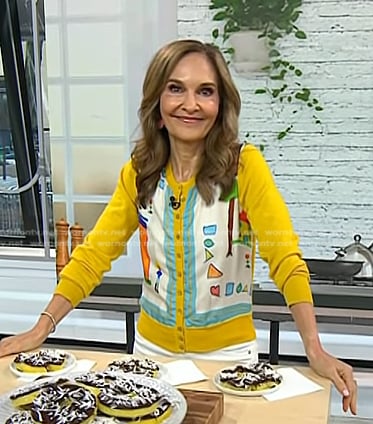 Joy’s yellow graphic print cardigan on Today