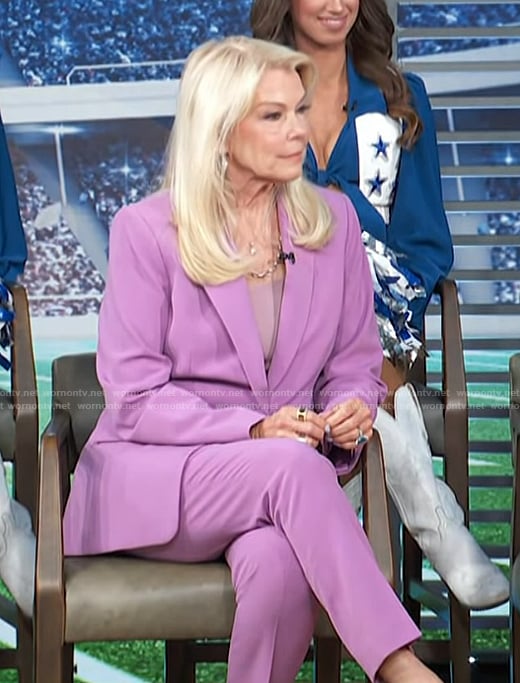 Judy Trammell's purple blazer and pants on Access Hollywood