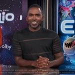 Justin’s black sheer stripe tee on E! News