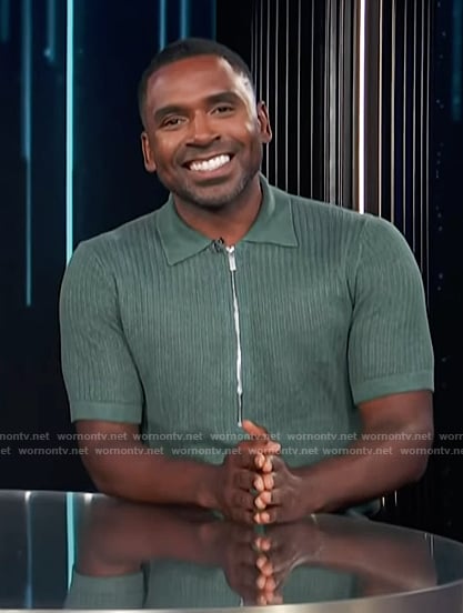 Justin's green half zip knit polo on E! News