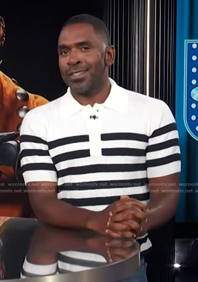 Justin's white striped polo on E! News