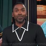 Justin’s black contrast collar shirt on E! News