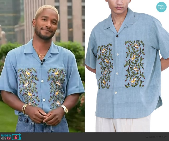 Kardo Ronen Half Sleeve Button Front Camp Shirt worn by Scott Evans on Access Hollywood