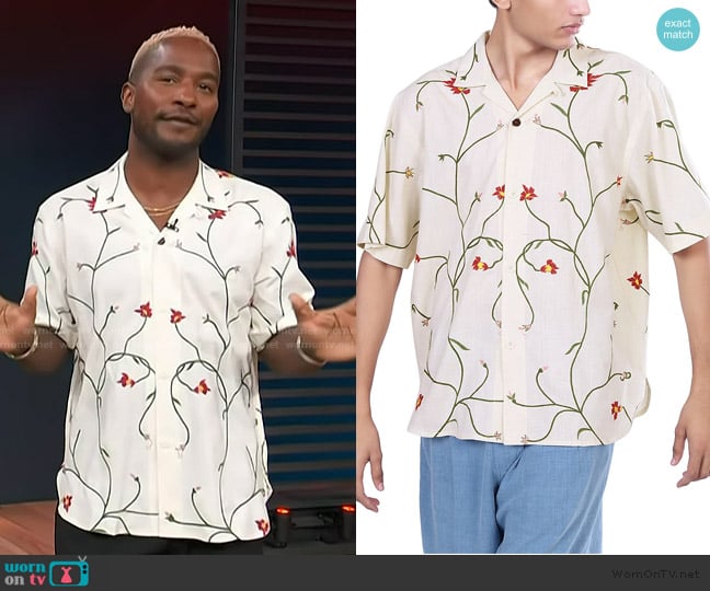Kardo Ronen Half Sleeve Button Front Camp Shirt worn by Scott Evans on Access Hollywood