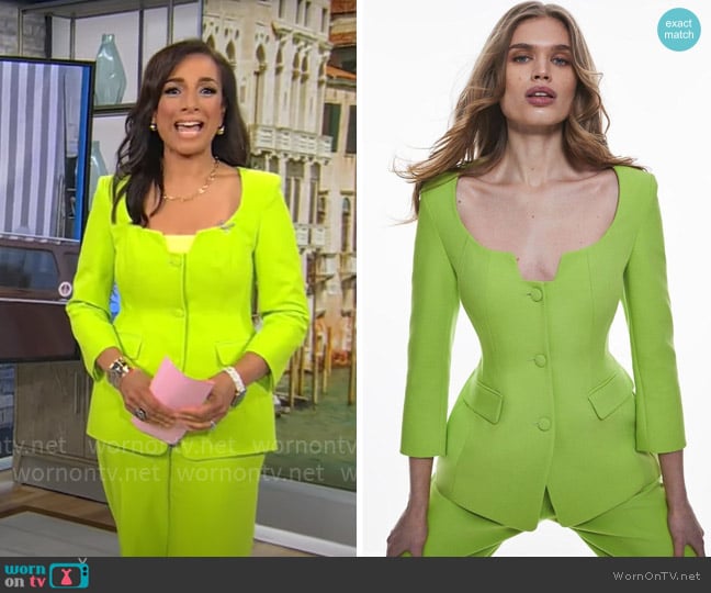 Karen Millen Clean Tailored Corset Buttoned Blazer Jacket worn by Michelle Miller on CBS Mornings