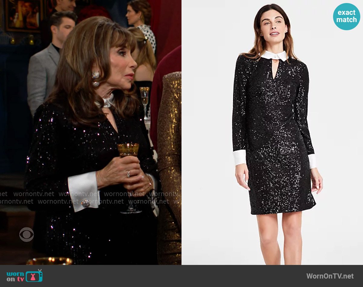 Karl Lagerfeld Paris Collared Sequin French Cuff Dress worn by Esther Valentine (Kate Linder) on The Young and the Restless