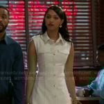 Kat's white button front dress on Beyond the Gates