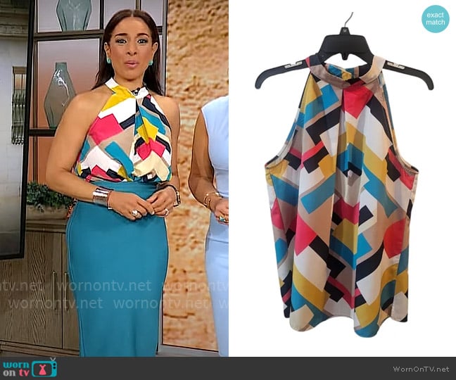 Kate Hill Abstract Halter Top worn by Michelle Miller on CBS Mornings