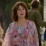 Charlotte’s abstract print tie neck blouse on And Just Like That