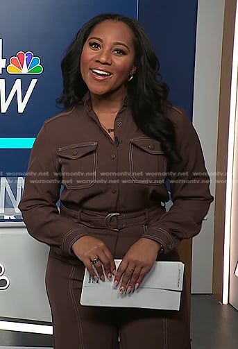 Kay’s brown belted jumpsuit on NBC News Daily
